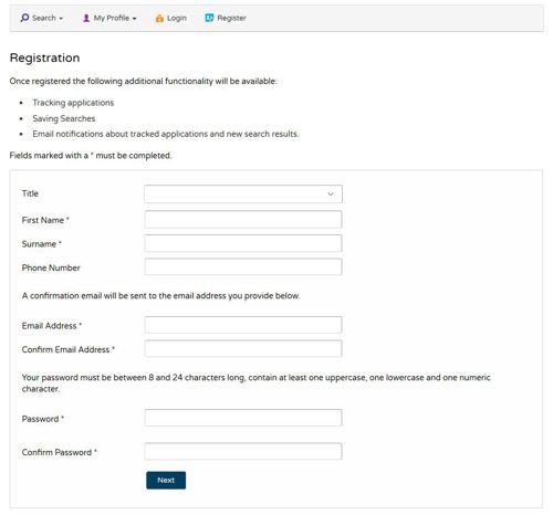 A screenshot of the Public Access registration form web page