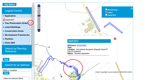 Mapping software indicating a blue line